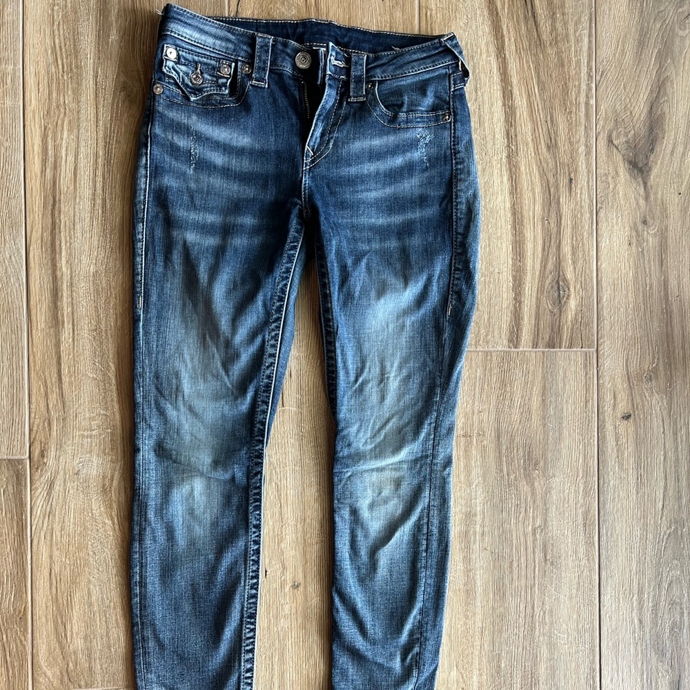 True Religion Blue Skinny Jeans with Distressed Detailing